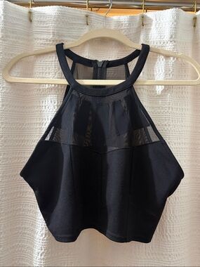 silence + noise Black Mesh Halter Crop